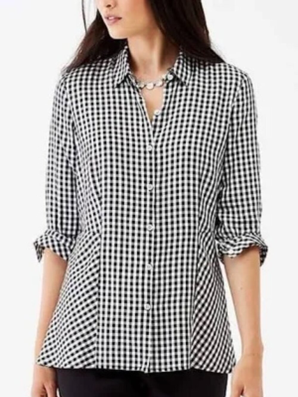 J.JILL Tunic Black & White Gingham Button-Up Tunic Shirt NWT XL